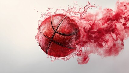 Red basketball in a burst of pink smoke