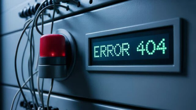 Error 404 alert light industrial power plant control panel signals fault system requiring immediate attention for power plant control and error