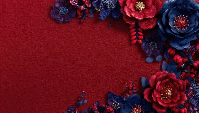 Decorative floral border on a deep burgundy background