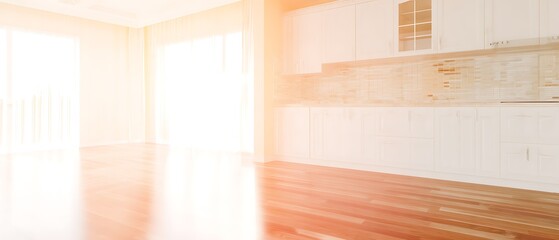 Bright minimalist kitchen design interior scene