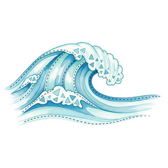 Waves in Watercolor: An artistic portrayal of ocean's strength. Blue water waves illustration with a striking design.