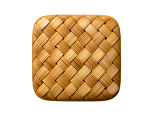 A woven bamboo square shape lies on the ground, against a transparent background