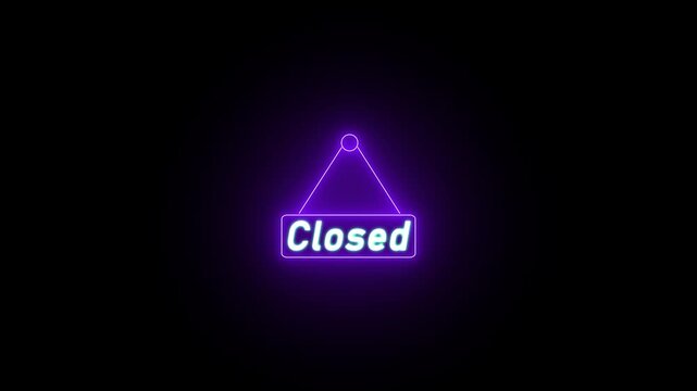 Glowing hanging close text sign animation. Neon effect closed sign animation.