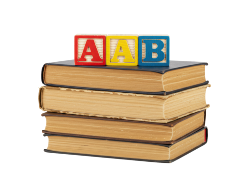 Isolated Stack of Old Books with Colorful ABC Blocks - Powered by Adobe