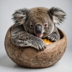 Naklejka premium Koala curled up in a sleeping ball on a white background