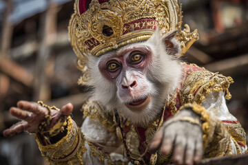Obraz premium a trained monkey wearing a traditional costume performing an attraction