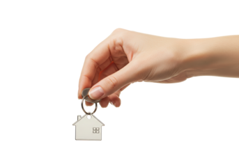 Isolated Hand Holding House Key Ring Real Estate