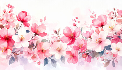 Fototapeta premium Delicate Watercolor Floral Art: Vibrant Pink Blossoms.blossom, delicate, image, painting, pastel, soft, vibrant, watercolor, art, illustration, design, floral, flower, nature, pink, bloom, colours,
