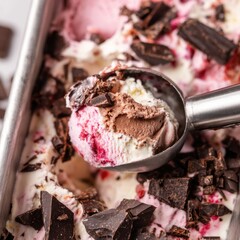 Scooped ice cream with chocolate chunks