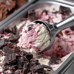 Scooped ice cream with chocolate pieces