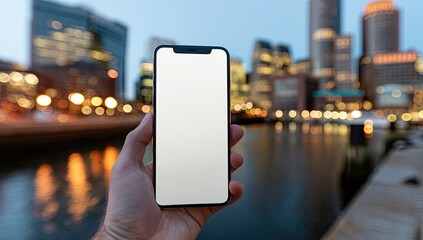 Smartphone held outdoors at night