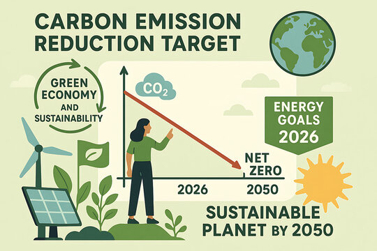 Carbon emission reduction target toward a green economy and sustainable future, achieving net zero by 2050 for a healthier planet