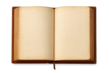 Naklejka premium Open antique book with blank pages isolated on transparent background, ideal for mockups or vintage projects