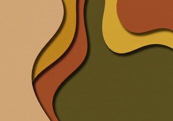 Abstract layered paper design in earth tones with wavy shapes and shadows