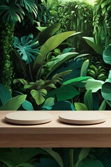 Obraz premium Tropical leaf background with two display platforms