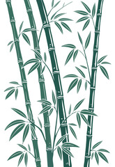 Fototapeta premium vector of vertical bamboo stems with green nodes and realistic leaves, slight bending, isolated on white background 