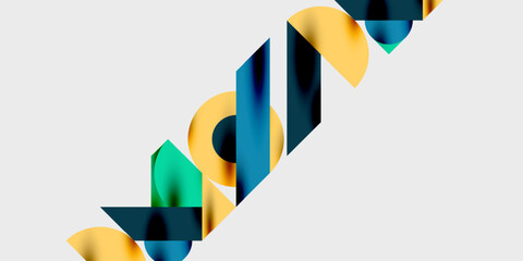 Abstract colorful design. Overlapping shapes create dynamic visual impact. Yellow, teal, blue hues dominate composition. Modern aesthetic.