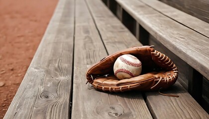 A single baseball in a well-worn, brown leather baseball glove resting on a rustic wooden surface, evoking a sense of classic Americana and sports.