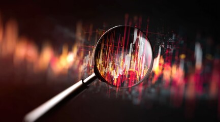 Magnifying glass focusing on a complex data chart