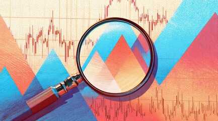 Magnifying glass over financial charts