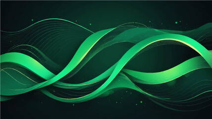 Abstract green wave design with flowing lines and futuristic light elements on a smooth vector background