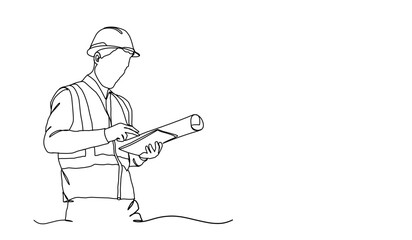 Line Art Drawing of a Construction Architect Working at a Site	