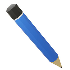 A 3D model of a blue pencil with a sharp tip. Ideal for educational and creative design themes related to stationery and writing.