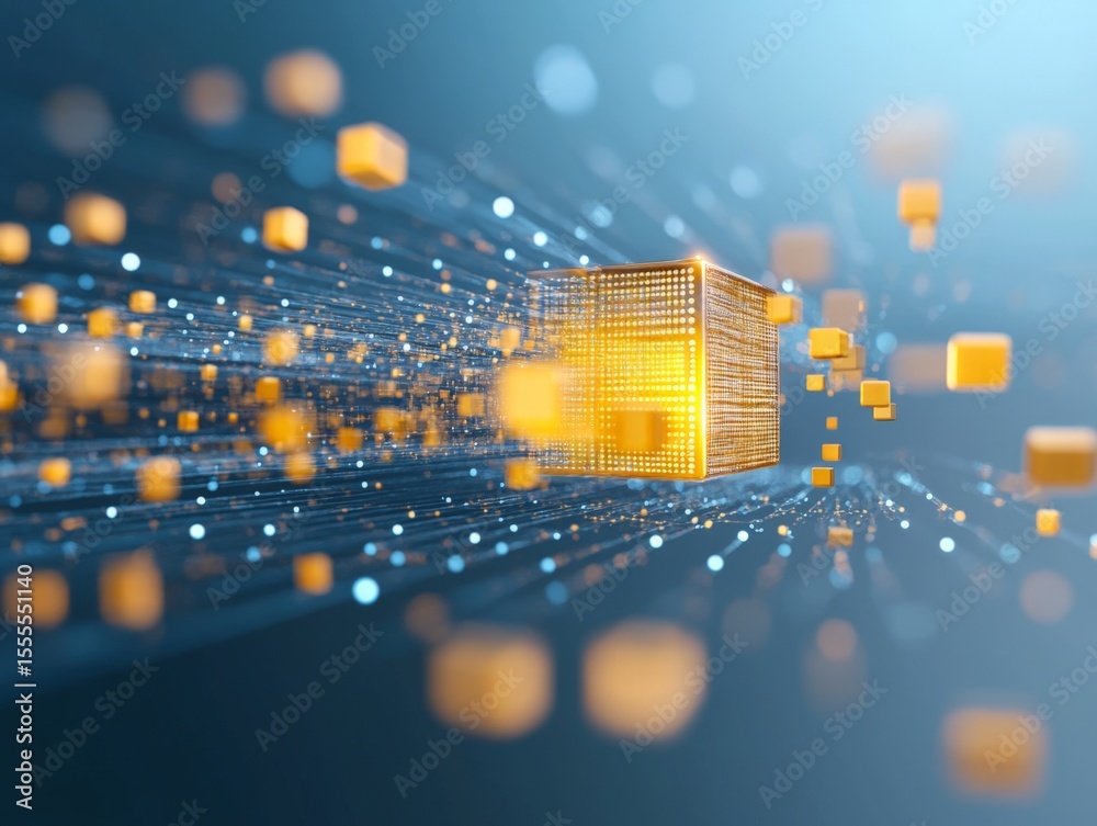 Poster abstract 3d data visualization with dynamic cube and light effects