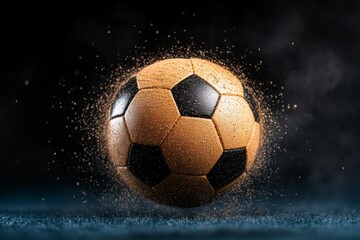 Naklejka premium Dynamic Soccer Ball in Motion with Dust and Particles Effect