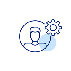 Obraz premium Male user avatar and cogwheel. Account settings, admin or user control. Customization, hr or user management software. Pixel perfect, editable stroke vector icon