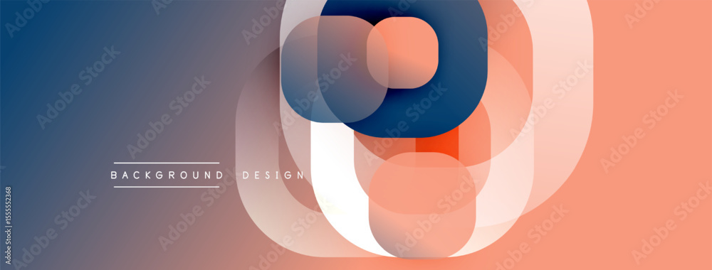 Poster Abstract geometric shapes overlap. Gradient colors blend from blue to peach. Modern design elements create visual interest.