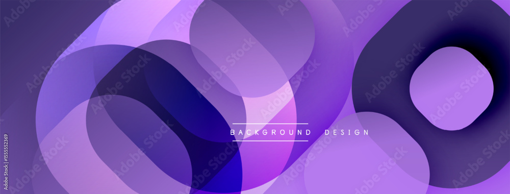 Poster Abstract purple layers create dynamic composition. Overlapping circles, smooth gradients, modern design elements present. Minimalist aesthetic.