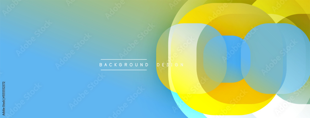 Poster Abstract blue yellow design. Overlapping circles create dynamic visual effect. Modern background suitable for various projects.