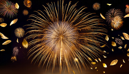 Un feux d'artifice sur un fond nocturne noir.