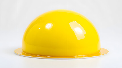Fototapeta premium Glossy Yellow Dome Decorated Passion Fruit Mousse Cake with a Smooth and Shiny Surface