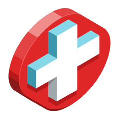 Red and white medical icon on white background.