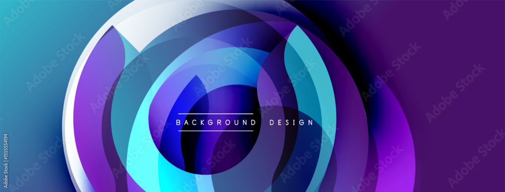 Poster Abstract concentric circles, vibrant blue purple gradients. Modern design element, dynamic composition, smooth transitions. Background texture suggests depth.