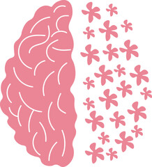 Pink Brain with Blossoming Flowers Illustration