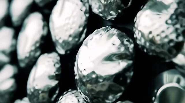 Shiny, lumpy forms fill a dark space