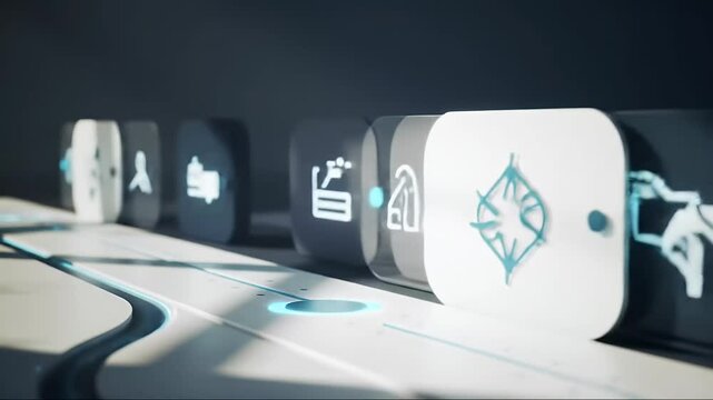 Sleek interface panel with various graphic icons in white and gray