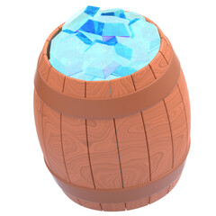 Wooden Barrels with Gems 3D Icon – Fantasy Treasure Barrel, Magical Gem Storage, Crystal Loot Container, Game Resource Icon, UI UX Badge, Illustrative 3D Icon for Gamified Design