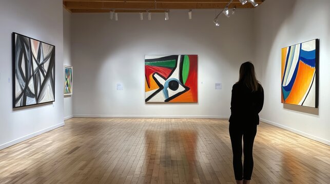 Modern Art Gallery with Abstract Paintings - Powered by Adobe
