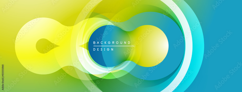 Poster Abstract colorful design. Overlapping circles create dynamic visual effect. Gradient transitions between yellow, green, blue hues. Modern background texture.