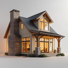 Fototapeta premium Houses nestled on hills, beaches, or within woods showcase diverse residential architecture, from old wooden cottages to new brick estates with inviting front doors, windows, and garages, all under an