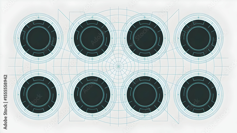 Poster futuristic technological geometric pattern displaying advanced digital interface elements with circu