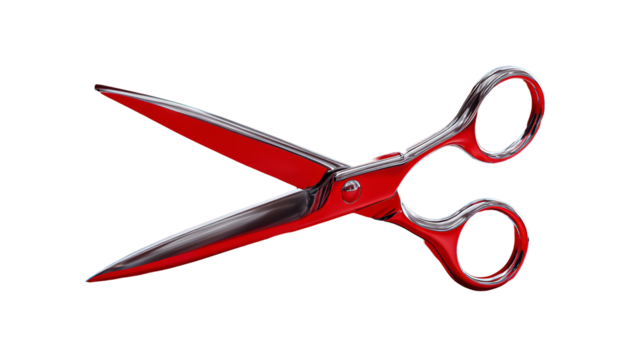 Sleek red scissors cutting through the darkness a symbol of precision and on transparent background