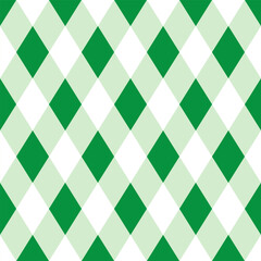 Harlequin repeat pattern in green and white.Seamless argyle pattern for Christmas.Vector geometric graphic background for fabric and prints.