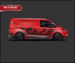 Red Van with Mountain Graphics Wrap Design van © MdAbdullah
