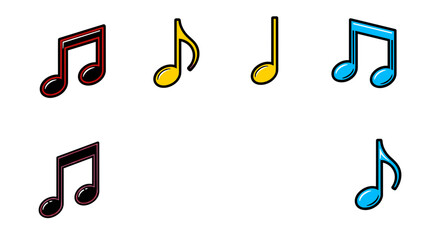 Illustration of several colorful musical notes arranged on a white background with black outlines