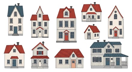 Charming Collection of House Illustrations Diverse Architectural Styles